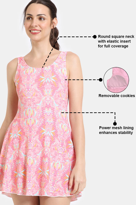 Zelocity Elastane Blended Slip-On Swimdress with Removable Pads - Peach Pink — image 7